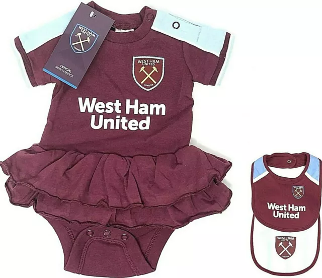 West Ham United Fc Girls Babies Football - Tutu Body Baby Grow Kit Dress