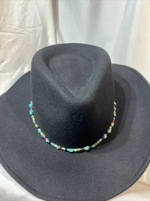 Black Scala 100% Wool Cowboy, Cowgirl Hat, Turquoise Strap,