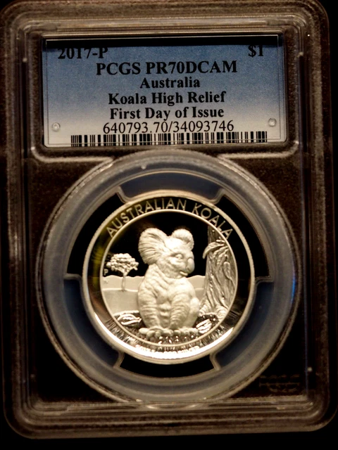 2017 Australia Koala 1 Oz .999 Fine Silver High Relief Pcgs Proof 70 Dcameo 2017 Australia Koala 1 Oz .999 Fine Silver High Relief Pcgs Proof 70 Dcameo