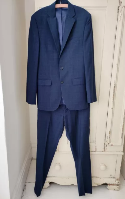 MOSS 1851 Men's Suit Wool Tailored fit Blue jacket 38" long trousers 34 31" leg
