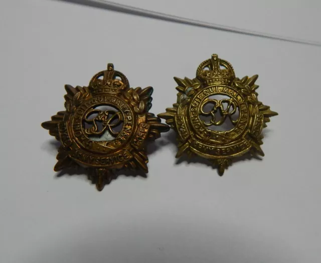 WW2 mismatched pair Royal Army Service Corp Collar badges  genuine issue