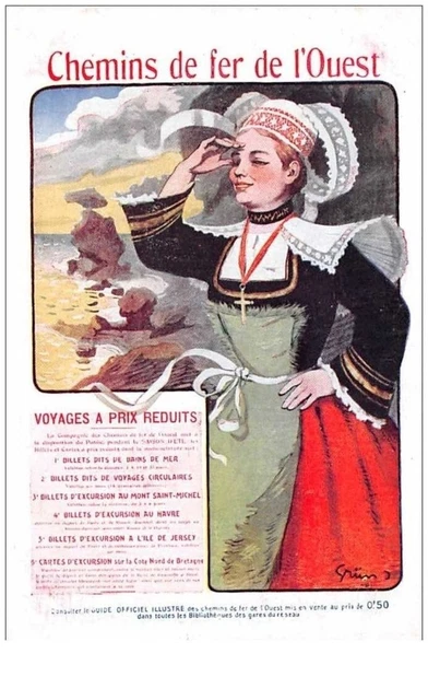 publicitaire. n° 48023 . normandie bretagne. chemin de fer de l ouest.affiche