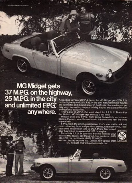 1977 MG Midget full page b/w ad - Motor Trend, August 1976
