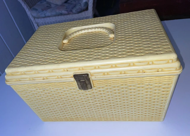 Wil-Hold Sewing Box Vintage Wilson Yellow Plastic Basket Weave Craft Sew 1 tray