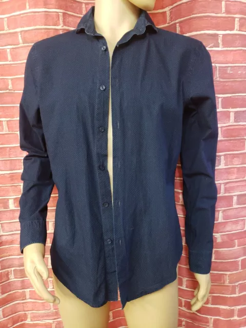 Zara Man Slim Fit Navy Polka Dot Size M Men's Buttons Shirt #WM1