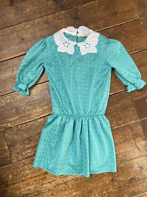 Abito vintage verde per ragazze età collare 4-5-6 anni '80 '90