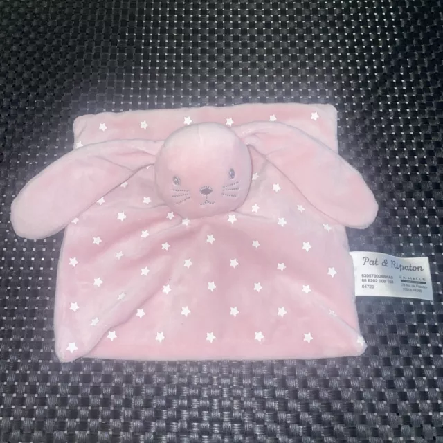 Ca8 Doudou Plat Carré Pat Et Ripaton Lapin Rose Blanc Etoiles 19/19Cm Comme Neuf