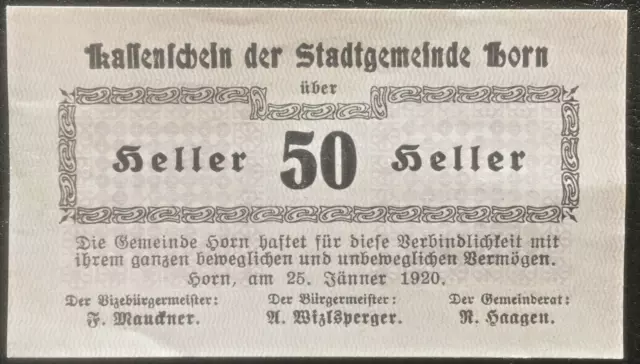 50 Heller  Stadtgemeinde Horn 1920 Notgeld Österreich  #24.03.2q