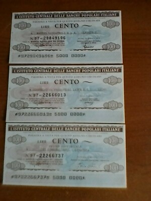 CEN LOTTO ML489 BANCHE POPOLARI ITALIANE N. 3 EMISSIONI MINIASSEGNI IST 