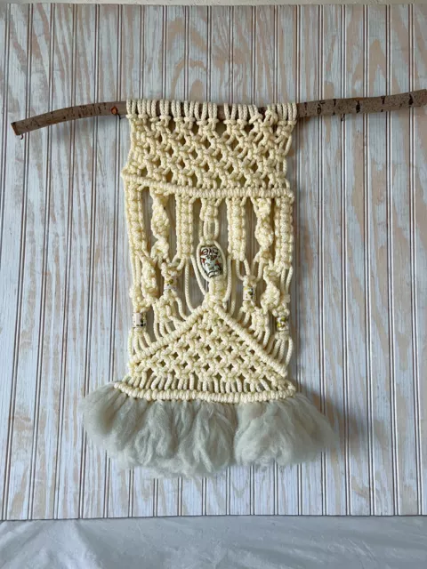 Vintage Mid Century Modern Macrame Wall Art Owl Bead MCM Atomic Retro Decor Vintage Mid Century Modern Macrame Wall Art Owl Bead MCM Atomic Retro Decor