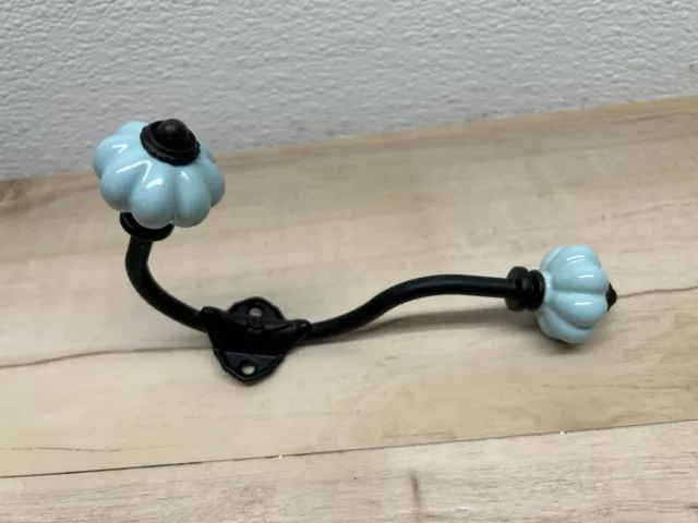 Designers Image Porcelain Light Blue Pumpkin Double Wall Mount Metal Coat Hanger