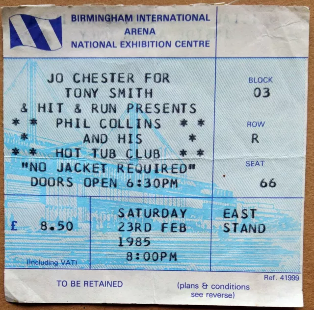 PHIL COLLINS RARE CONCERT TICKET LIVE AT NEC ARENA BIRMINGHAM 1985 TOUR Genesis