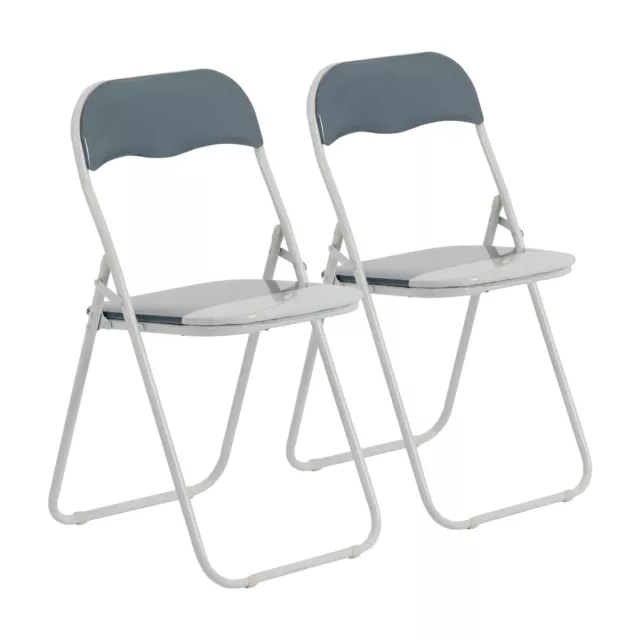 Folding Chairs Padded Faux Leather Studying Dining Office Chair Grey White x2