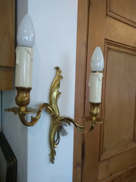 Ornate Pair Of Rococo French Gilt Brass Wall Sconces - Rewired - Ready To Use
