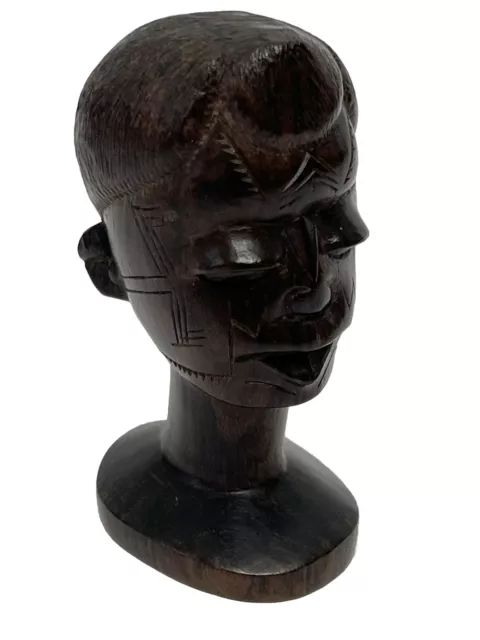 Vintage Ebony Wood African Tribal Head Statue Bust Figure 4” Tall Hand Carved