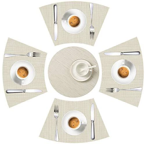 LYPER Round Table Placemats Set of 5 Wedge Decorative Placemats with Centerpi...
