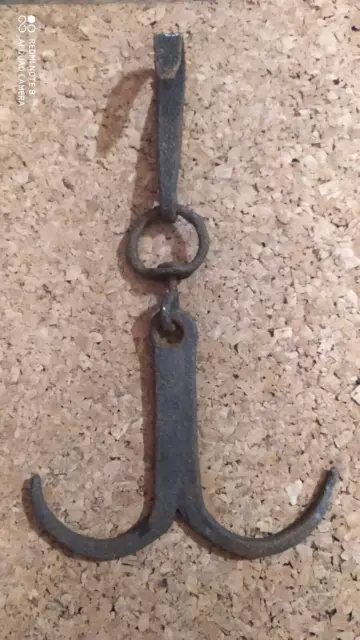 Antique 19th C. Hand Forged WROUGHT Iron Hook HANGER Hunting Farm TOOL 3