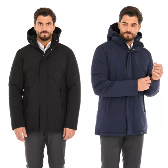 Parka Uomo Invernale Impermeabile Imbottito Elegante Giubbotto Lungo Cappuccio