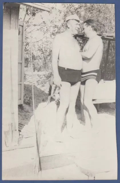 Handsome Guys in trunks with bare torso, bulge, love Soviet Vintage Photo USSR