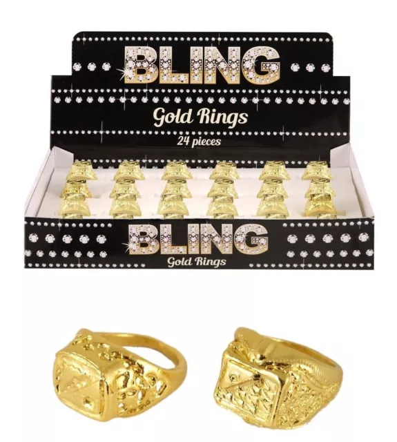 Gold Gangster Ring Pimp Rapper Hip Hop Fancy Dress Halloween Party Fun Costume