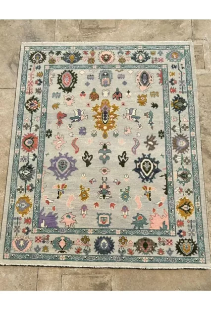 Grey Oushak Transitional Handmade Woolen Oriental Area Rug Faded Turkish Carpet