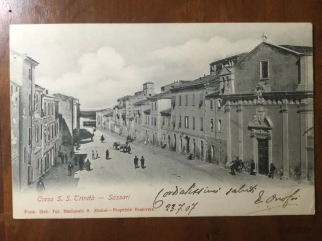 Cartolina SASSARI CORSO S.S. TRINITA  Sardegna viaggiata 1907