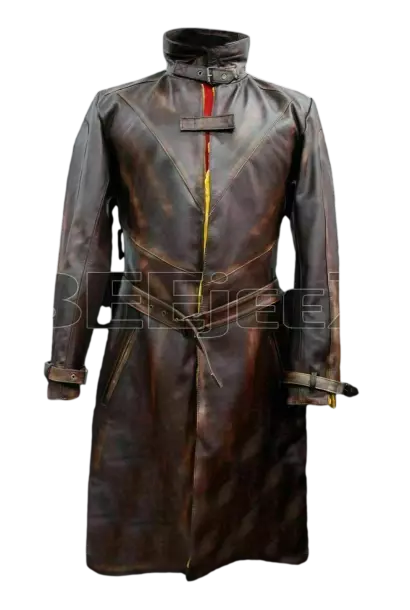 Distressed Brown Trench Coat Aiden Pearce Watch Dogs Mens Real Leather Coat