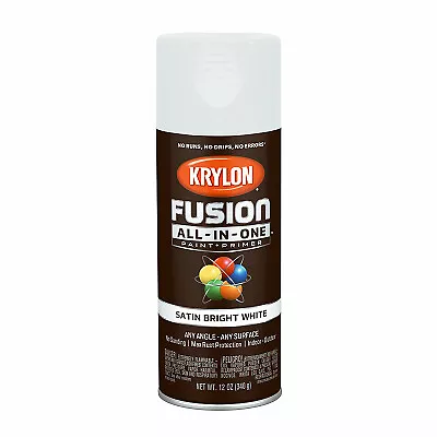 Krylon K02734007 Fusion All-In-One Spray Paint + Primer, Satin Bright White,