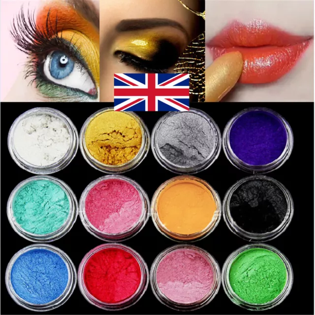 12Colors Cosmetic Mica Powder Pigment Soap Bath Bombs Nail Art Wax Candle UK