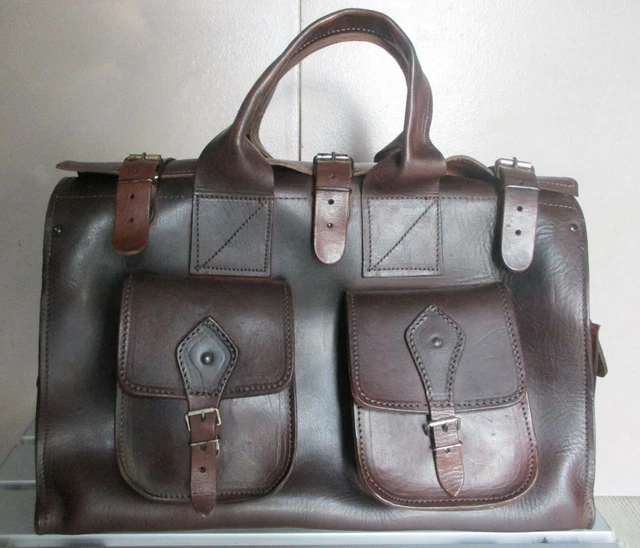TRÈS GRAND SAC de voyage vintage 30 en cuir véritable voyage gym week-end nuit EUR 67,69 - FR