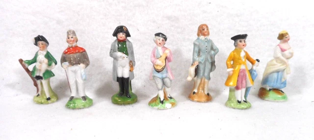 Antique Lot of 7 Miniature French Porcelain Figurines with One Napoleon