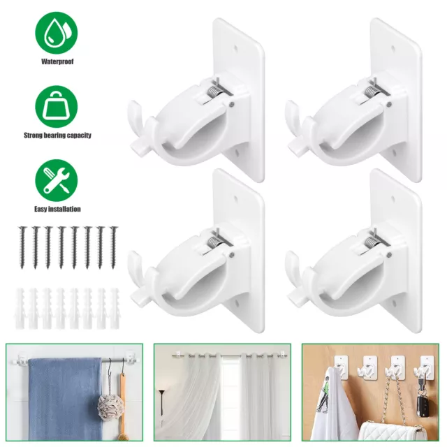 4/8 Pcs Nail Free Single Hang Curtain Rod Holder Bracket Hook Window Frame Decor