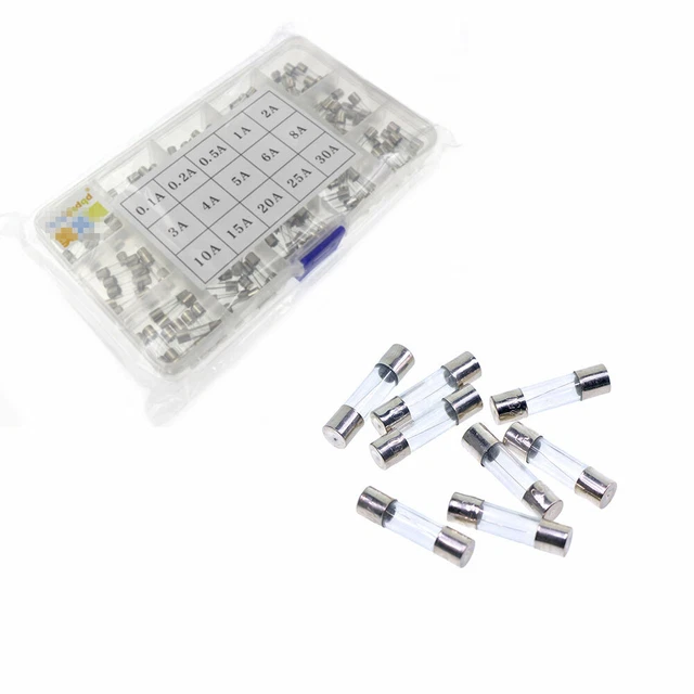 150 PCS Tube de fusible en verre (15 types : 0,1 A-30 A) 5mm*5mm*20mm 5 V 5W 3
