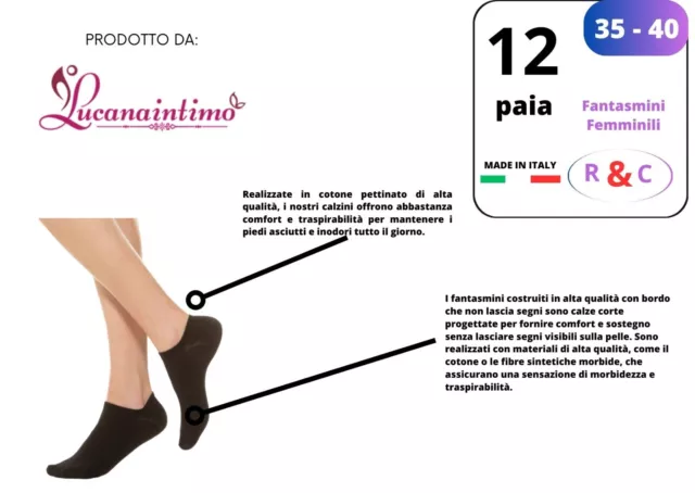 12 Paia calzini donna fantasmini in cotone calze invisibili RC202 (mod pompea)