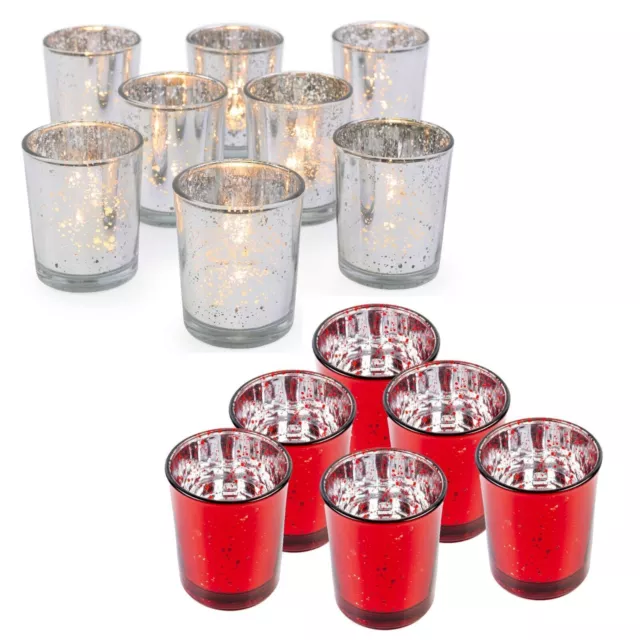 15 Glass Tea Light Candle Holders Votive Home Wedding Decor Red/Silver Speckled