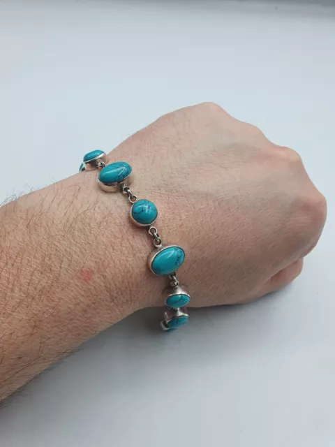 Lovely Solid Silver and Turquoise Bracelet 3