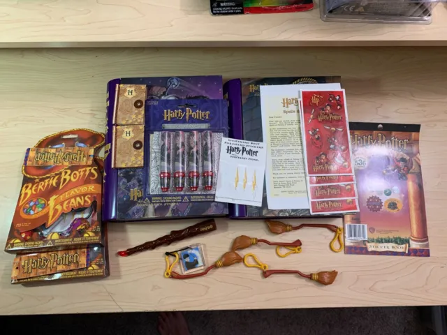 Harry Potter Lot - Tin Book storage box, Stickers, broom keychain - Vintage