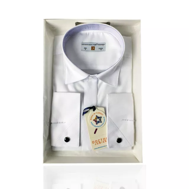 Boys Kids Premium Classic Collar White Cufflink Long Sleeve Shirt