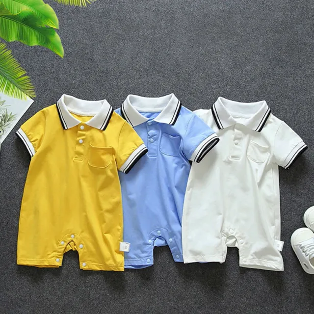Toddler Kids Baby Boy&Girl Turn-Down Collar Romper Short Sleeve Jumpsuit Outfits