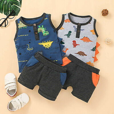 Toddler Baby Boys Girls Cartoon Print Vest Tank Tops Shorts Kids Clothes Outfits