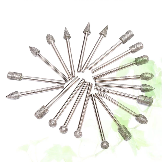 20 piezas brocas de taladro de diamante mango cabezal de molienda eléctrico brocas de metal jade