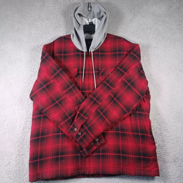 FADED GLORY MENS Red Plaid Jacket Hoodie Size XL (46-48) Pockets Long ...