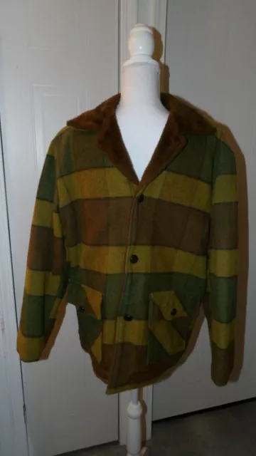 Men’s Vintage Cal Craft Plaid Wool Lined Jacket Coat Retro Size 42