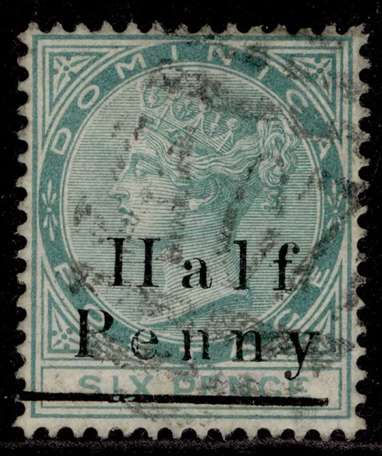 DOMINICA QV SG17, ½d on 6d green, FINE USED. Cat £15.