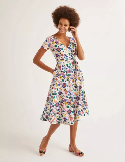 BODEN $120 Olive Paisley Floral Printed Faux Wrap Midi Dress Size US 2 Petite