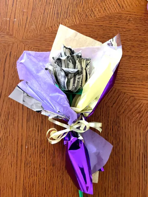 Handmade Rose Flower Bouquet Money Dollar Origami Graduation Birthday Gift