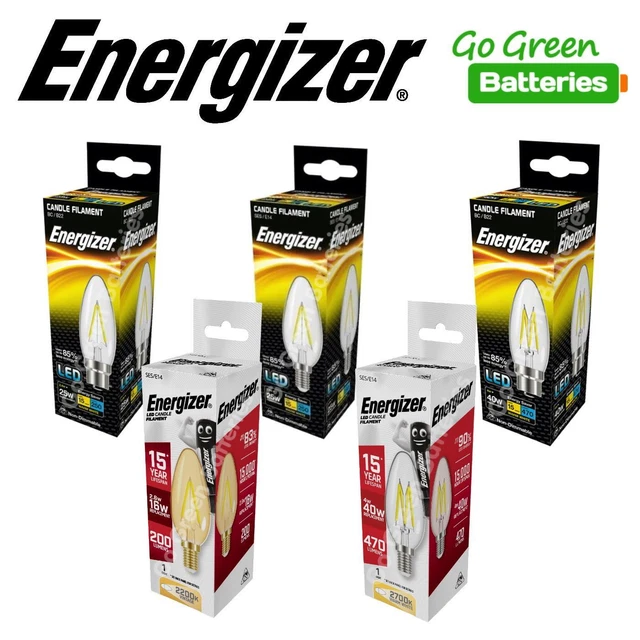 Energizer LED Filament Candle Bulb E14 SES B22 BC 2.4w 4w Warm White Vintage