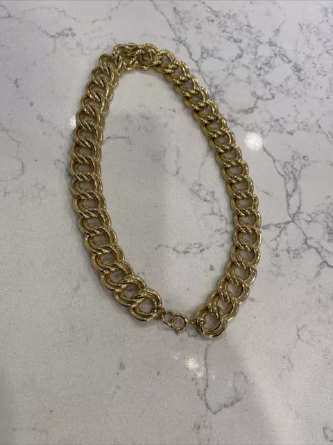 Vintage Double Chain Large Link Chunky Gold Tone 16” Choker Necklace