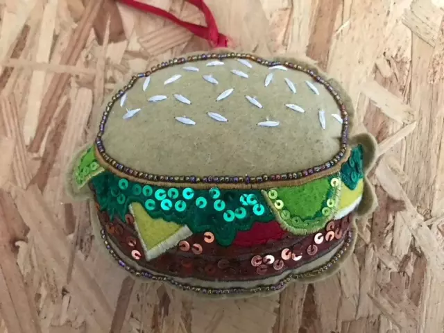 Hamburger paillettes ricamate decorazione albero di Natale - Novità costruzione fast food