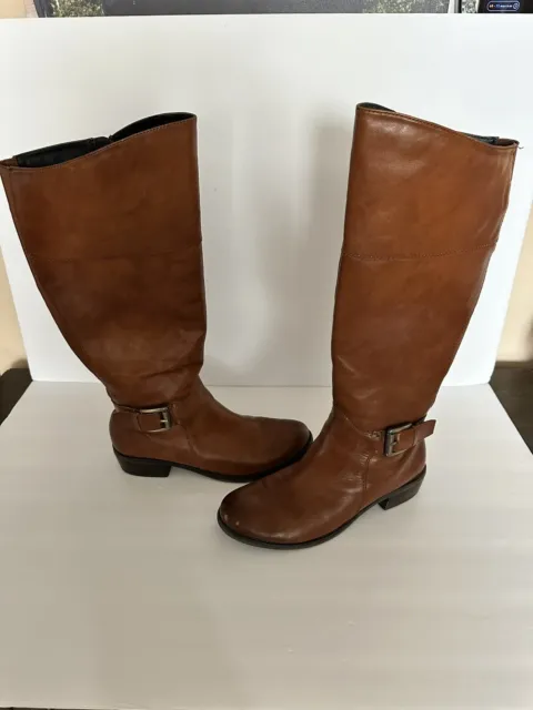 ALDO Brown Leather Round Toe Side Zip Buckle Knee High Boots Women’s Size 8